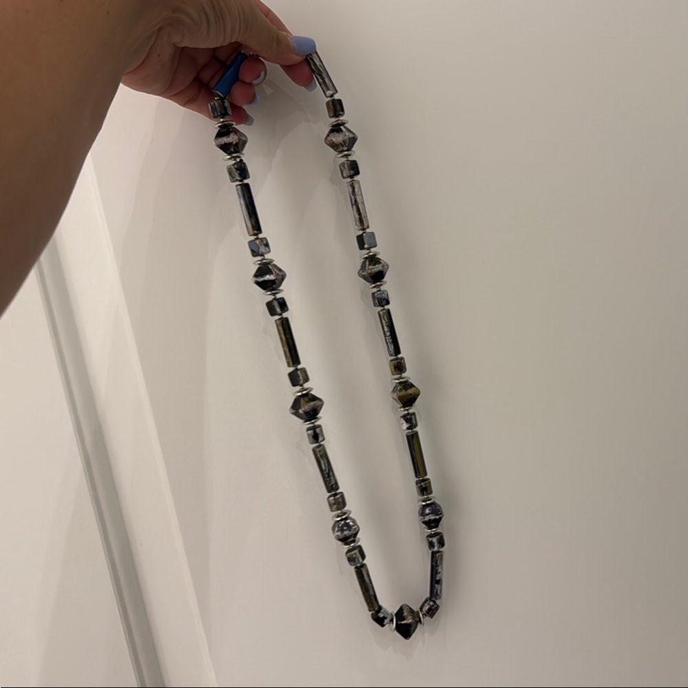 Silver and Black Beaded Necklace